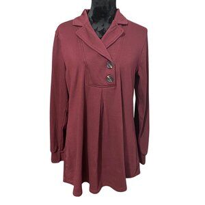 Tunic Top Womens L Burgundy Long Sleeve Minimalist Modest Casual Comfy Travel